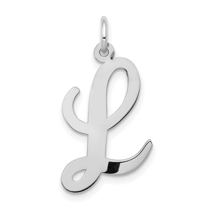 14k White Gold Large Script Letter L Initial Charm Pendant for Women