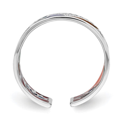 Sterling Silver Abstract Multi-color Enamel & Cubic Zirconia Cuff Ring SZ 6