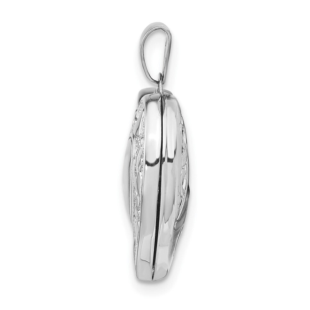 14k White Gold Hearts & LOVE Reversible 19mm Heart Locket Pendant for Women