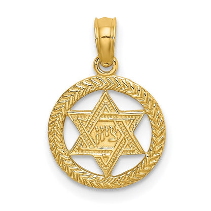 14k Yellow Gold Engraved Star Of David In Circle Charm