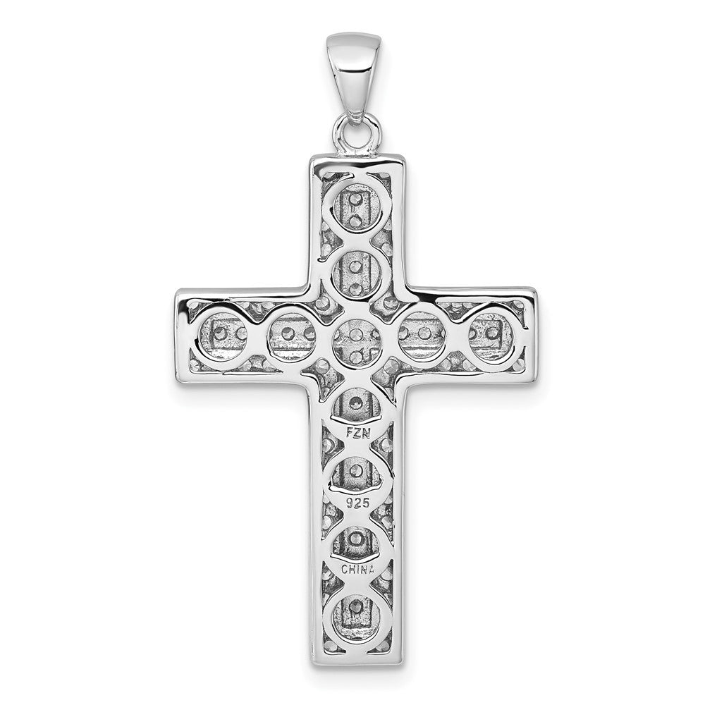 Sterling Silver Rhodium-plated White Cubic Zirconia Latin Cross Pendant