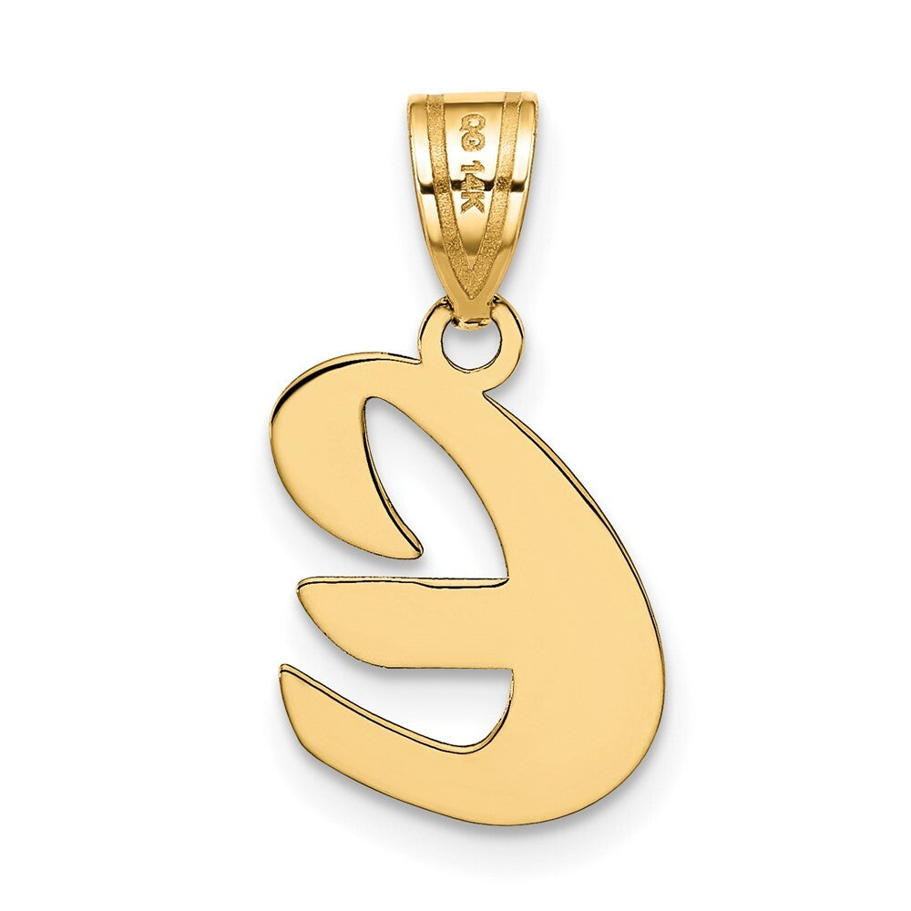 14k Yellow Gold Polished Script Letter E Initial Pendant for Women