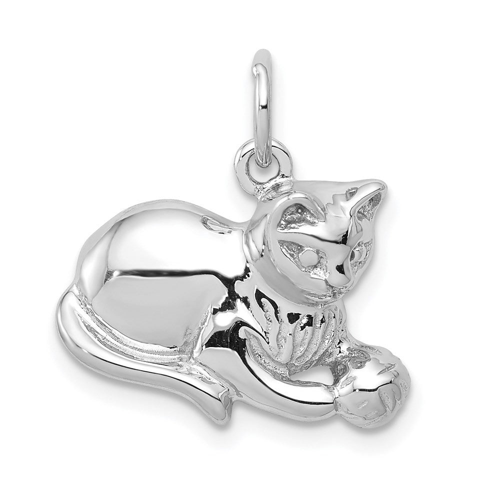 14k White Gold Polished Open-Backed Cat Charm Pendant