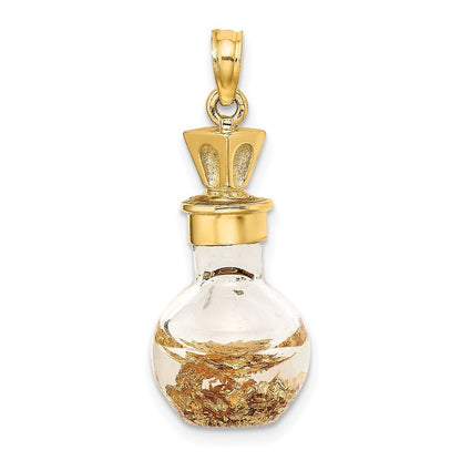 14k Yellow Gold 3-D Gold Leaf In Bottle Charm Pendant for Women