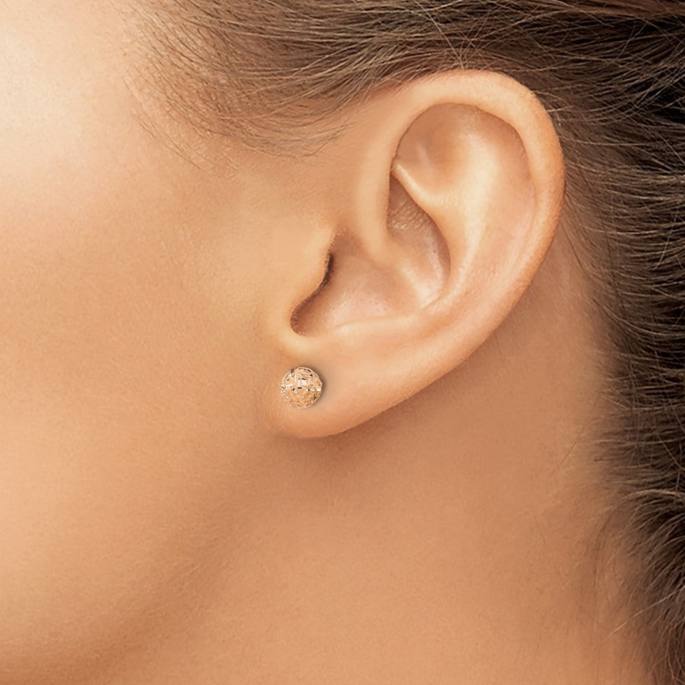 14k Rose Gold 6mm Diamond-Cut Ball Earrings