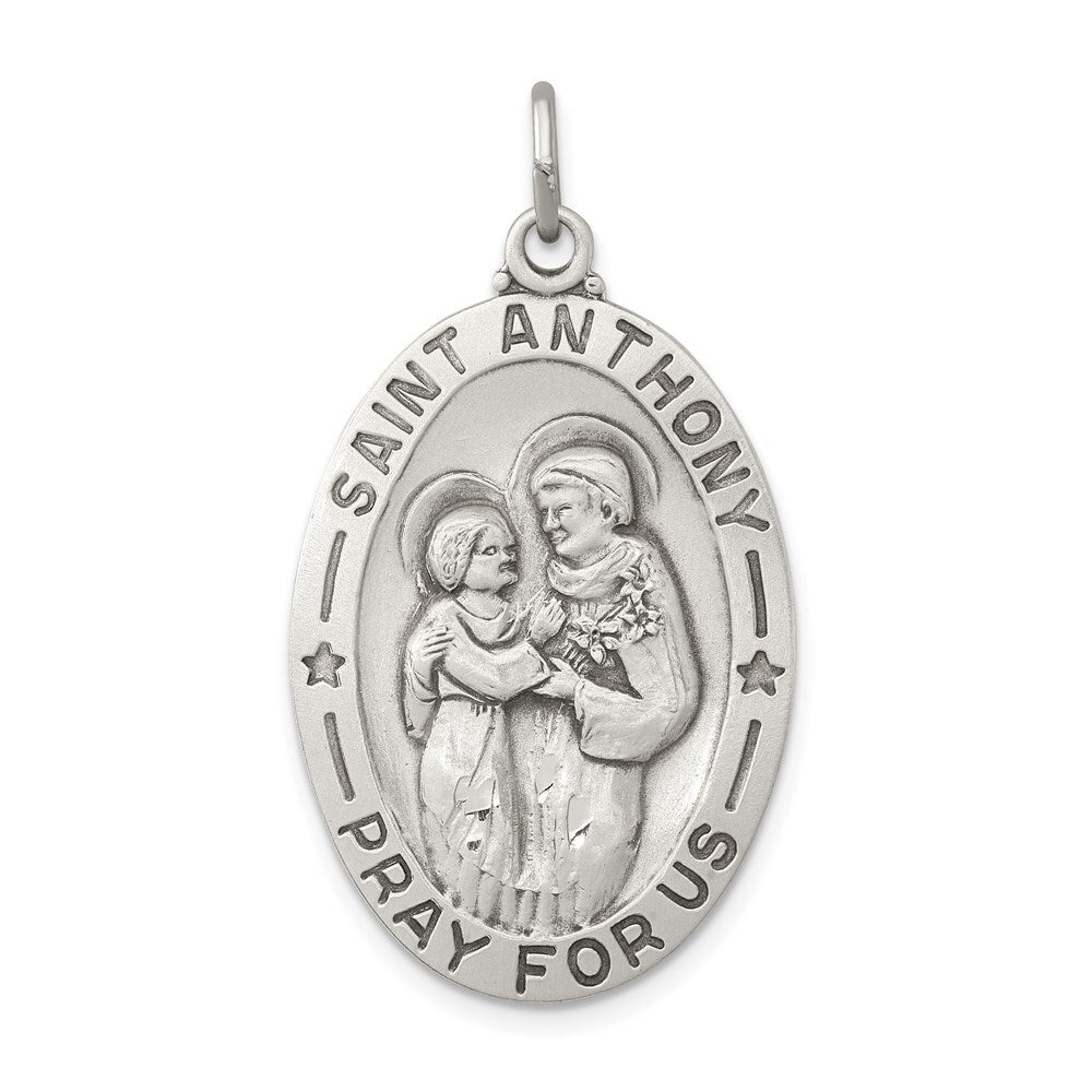 Sterling Silver Antiqued Saint Anthony Medal Pendant