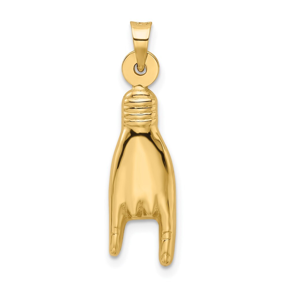 14k Yellow Gold 3D Hollow Rock On Sign Charm Pendant for Women