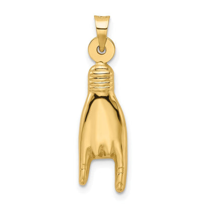 14k Yellow Gold 3D Hollow Rock On Sign Charm Pendant for Women