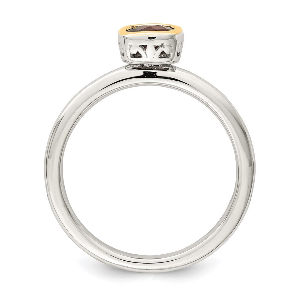 Sterling Silver Rhodium-plated with 14K Accent Polished Cushion-cut Garnet Ring