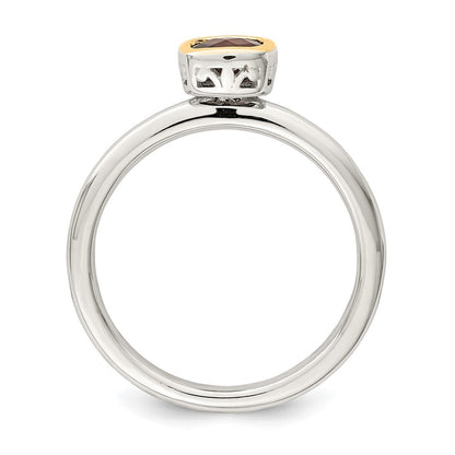 Sterling Silver Rhodium-plated with 14K Accent Polished Cushion-cut Garnet Ring