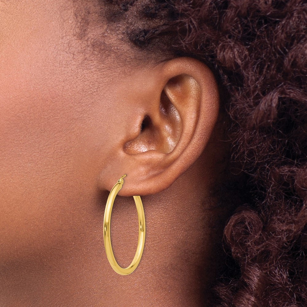 14k Yellow Gold Polished 2.5mm Tube Hoop Earrings