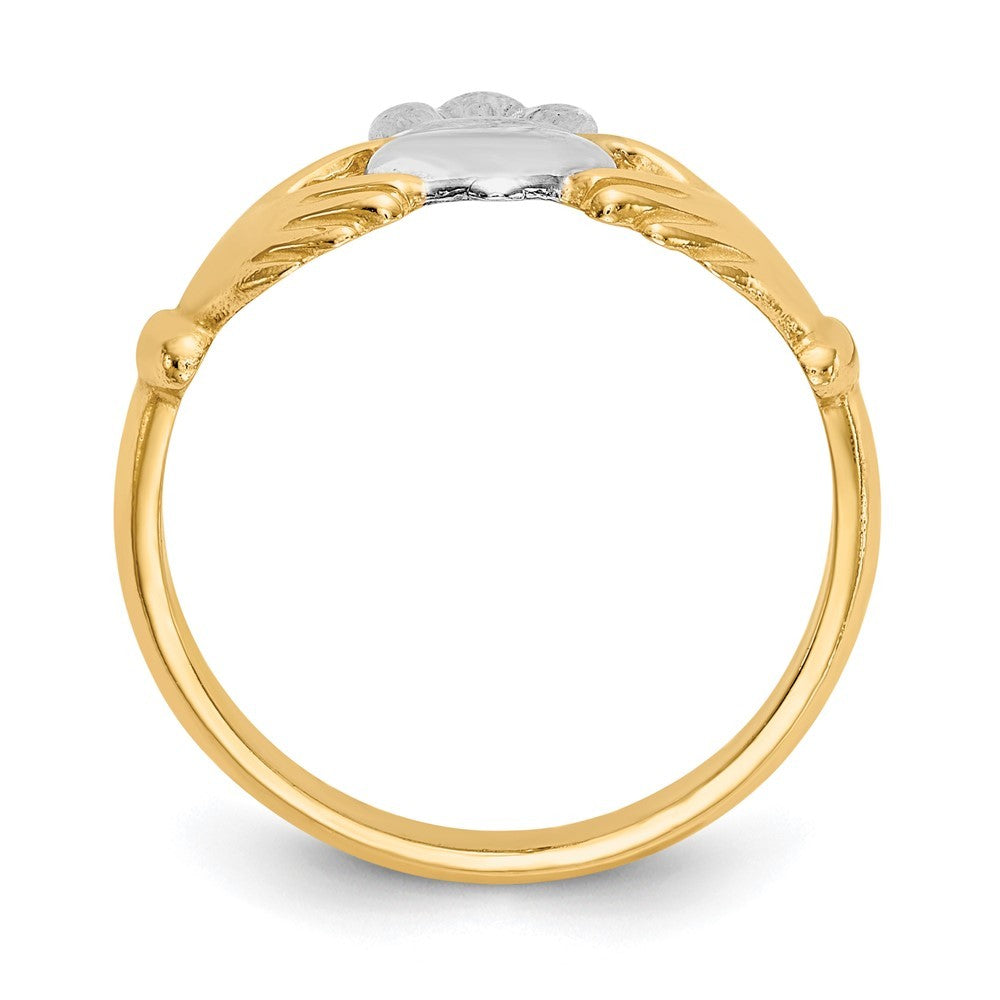 14k Yellow Gold Polished and Rhodium Claddagh Ring