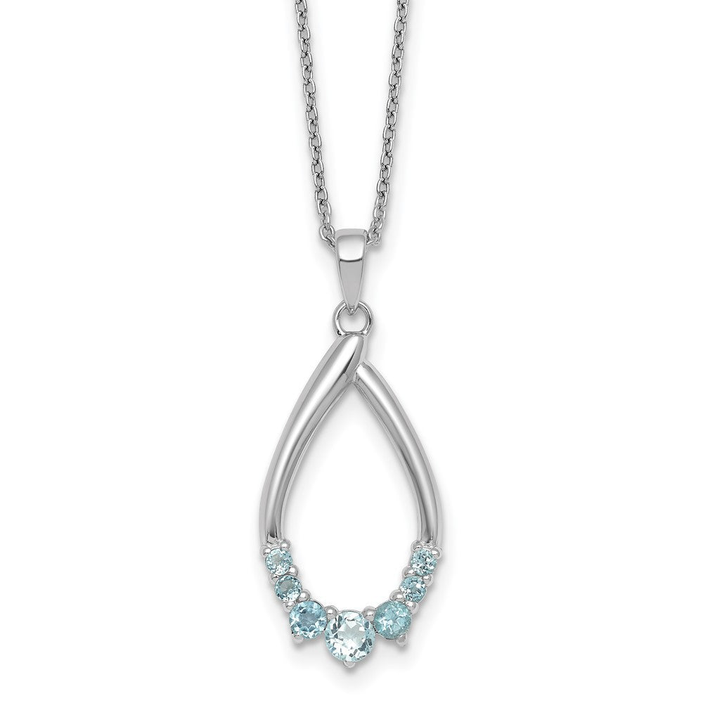 Sterling Silver Polished Swiss Blue Topaz Teardrop Necklace 16+2"