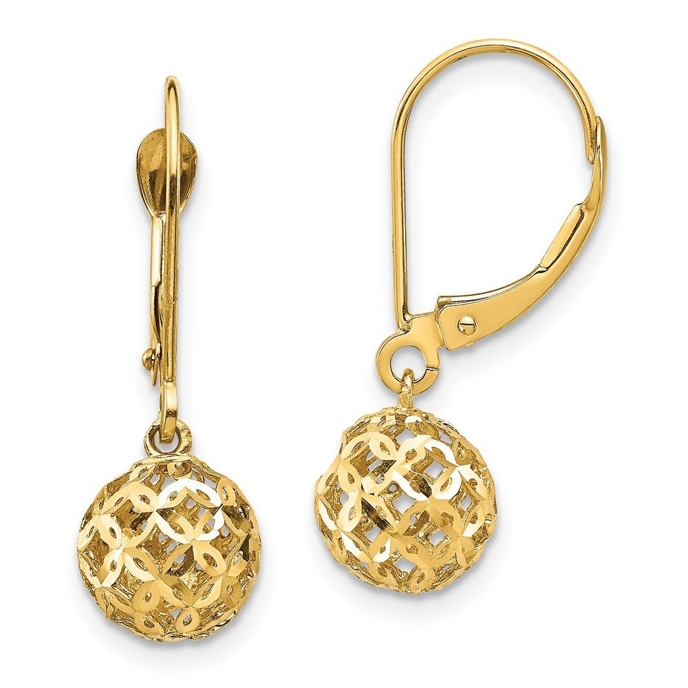 14k Yellow Gold Diamond-cut Bead Drop Dangle Earrings
