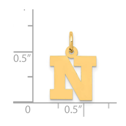 14k Yellow Gold Small Block Letter N Initial Charm Pendant for Women