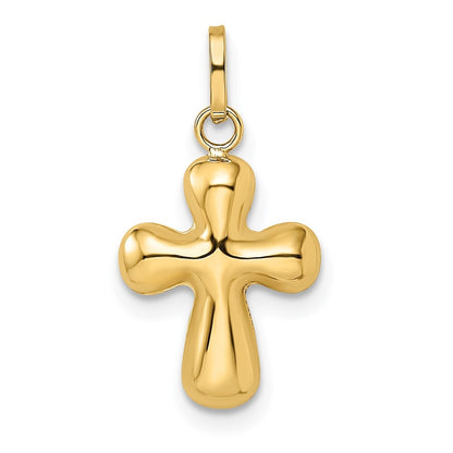 14k Yellow Gold Polished Puffed Cross Pendant for Women