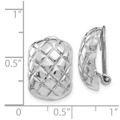 14k White Gold Polished Quilted Non-pierced Omega Back Stud Earrings