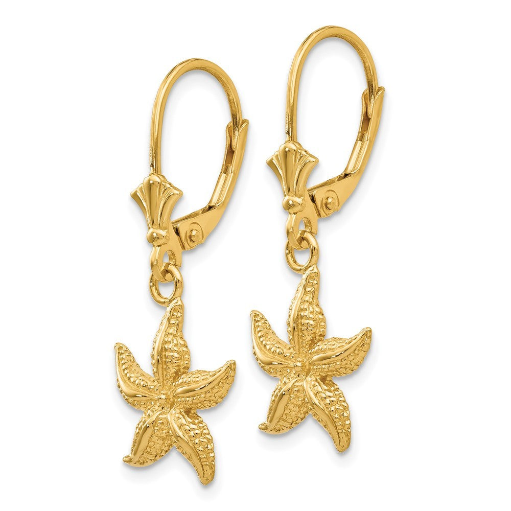14k Yellow Gold Starfish Drop Dangle Earrings