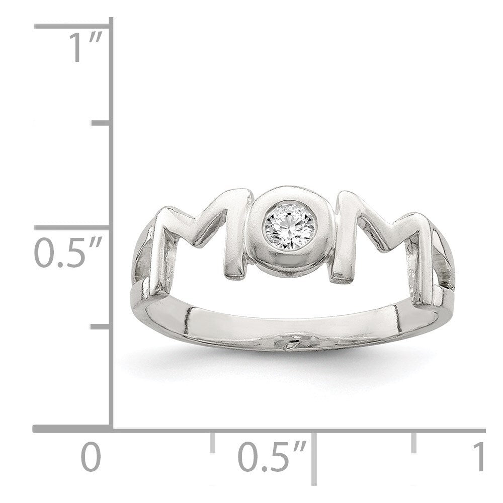 Sterling Silver & Cubic Zirconia Polished Mom Ring Size 7