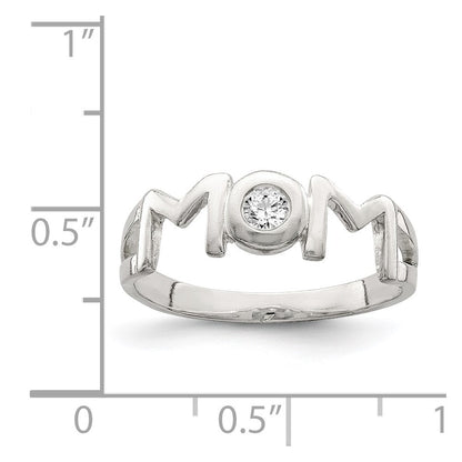 Sterling Silver & Cubic Zirconia Polished Mom Ring Size 7
