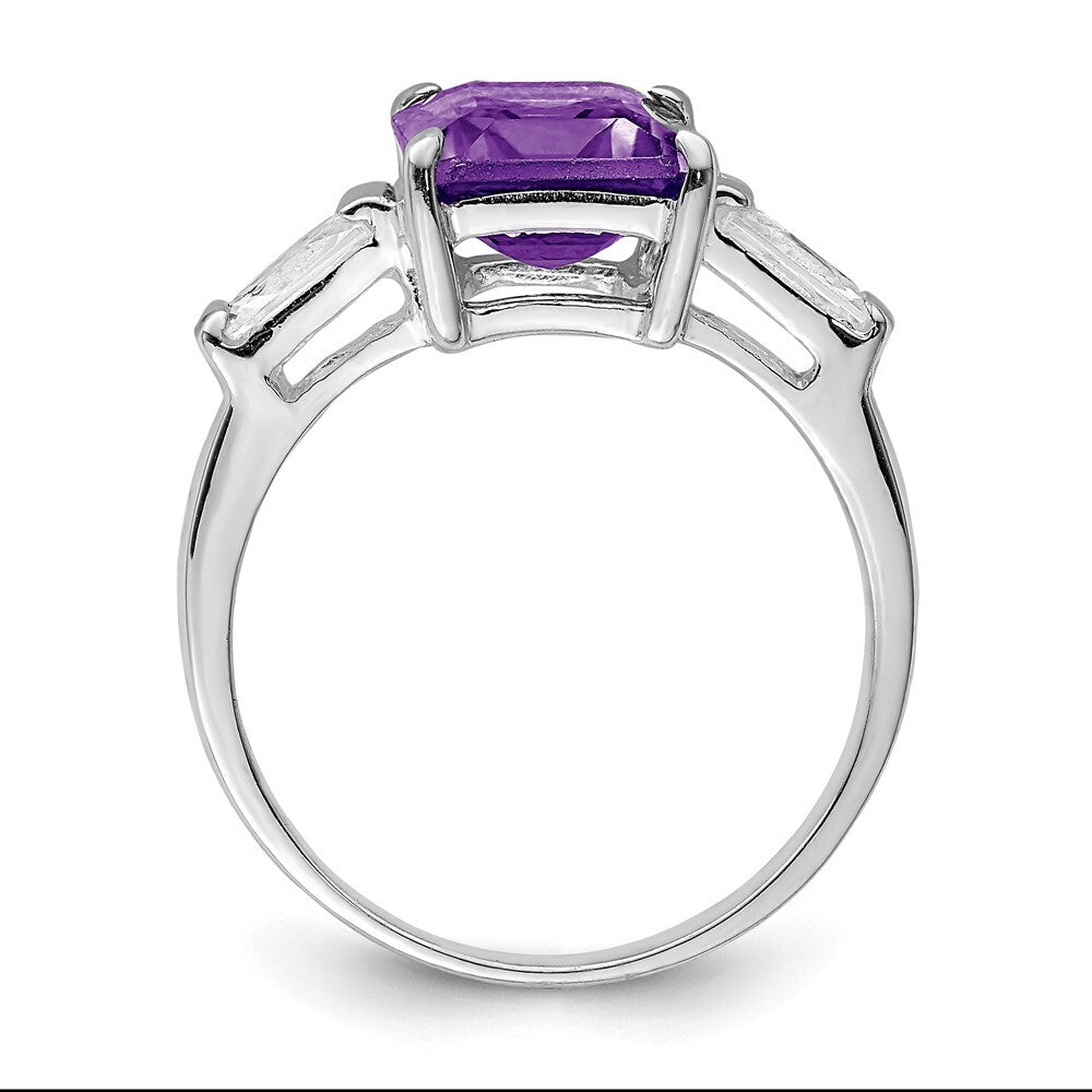 Sterling Silver Rhodium-plated Amethyst and Cubic Zirconia Ring Size 7