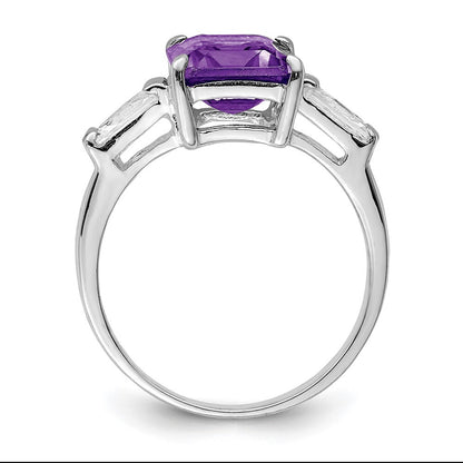 Sterling Silver Rhodium-plated Amethyst and Cubic Zirconia Ring Size 7