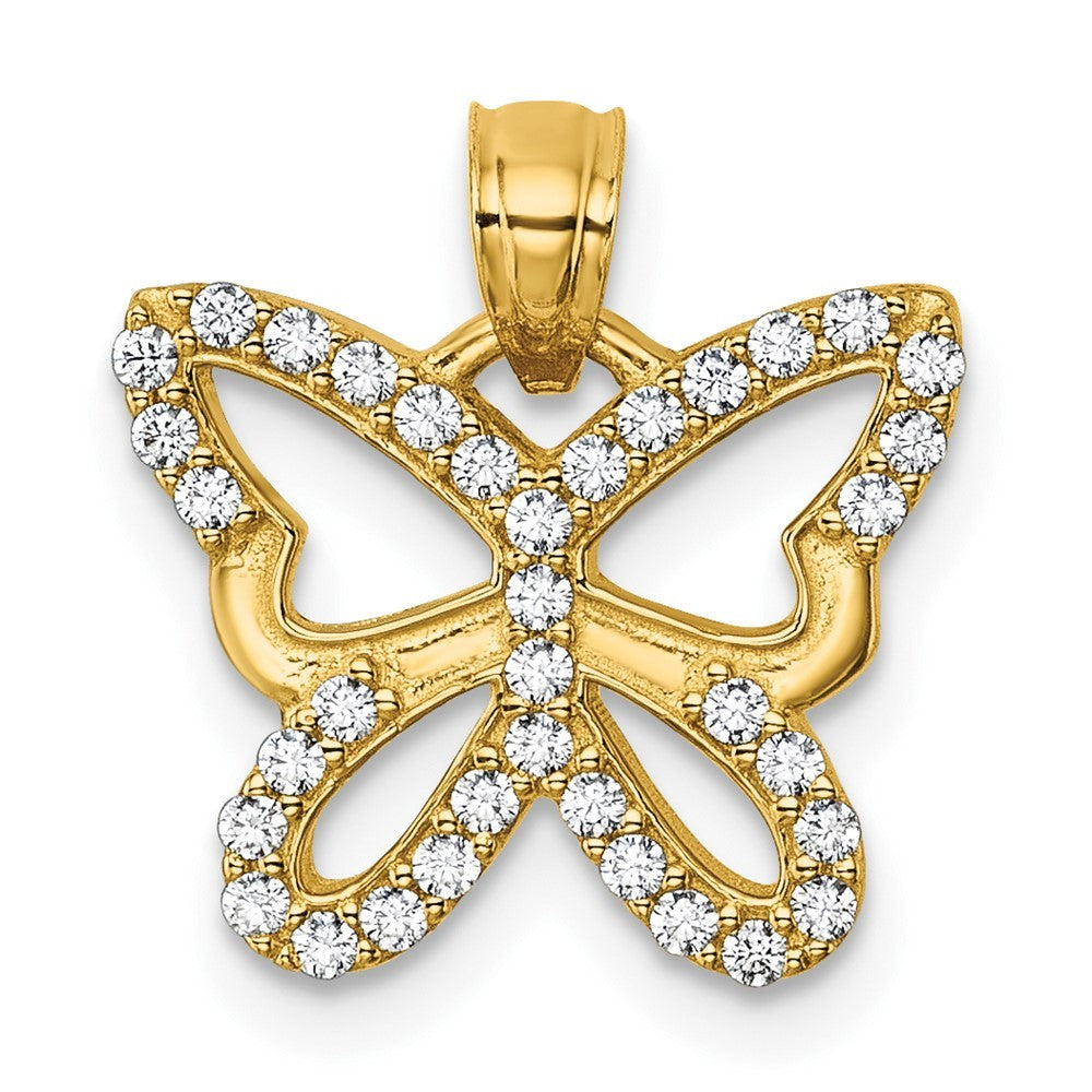 14k Yellow Gold Polished CZ Cut Out Wing Butterfly Pendant