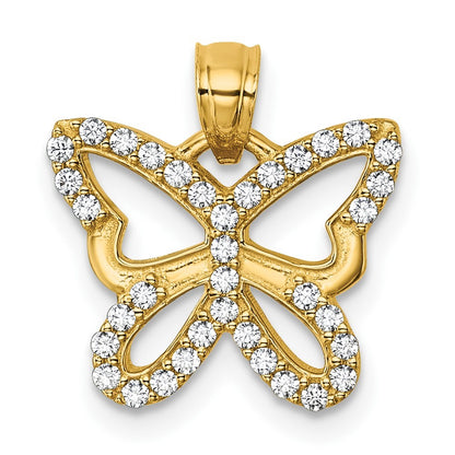 14k Yellow Gold Polished CZ Cut Out Wing Butterfly Pendant