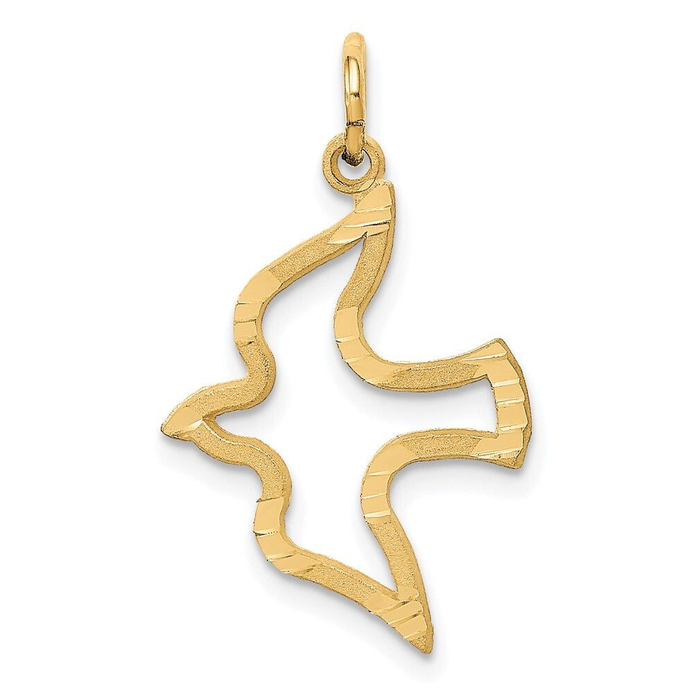 14k Yellow Gold Satin and Diamond-Cut Dove Charm Pendant for Women