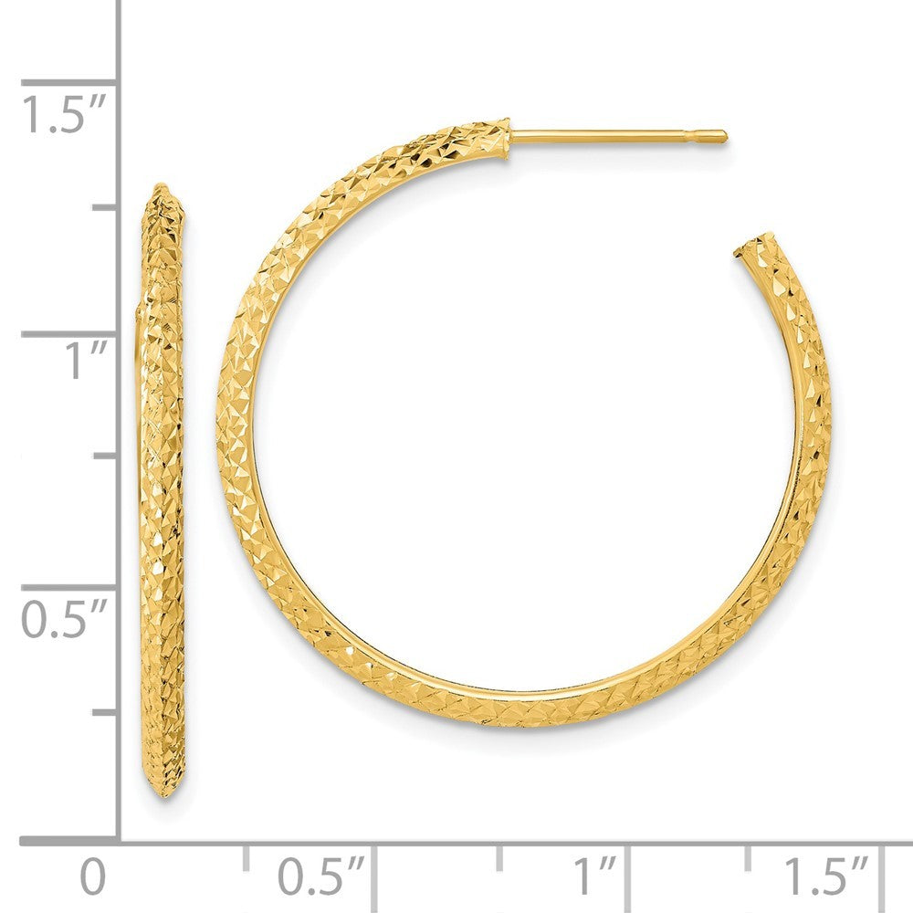 14k Yellow Gold 2x25mm Polished Diamond-cut Round Hoop Earrings
