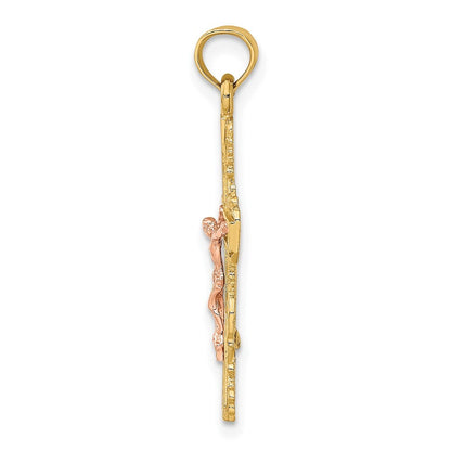 14k Two-tone Gold  Lace Trim Crucifix Charm Pendant for Women