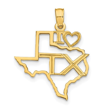 14k Yellow Gold Solid Texas State Pendant for Women
