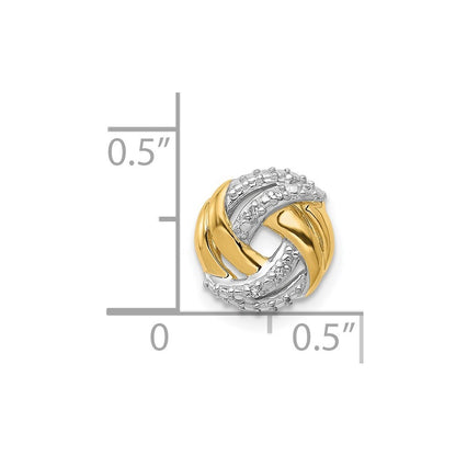 14k Yellow Gold .02ct. Diamond Rhodium Accents Round Chain Slide Pendant