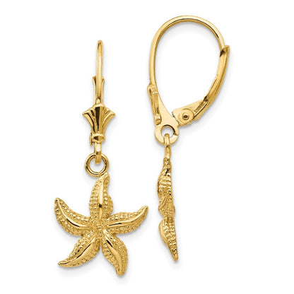 14k Yellow Gold Starfish Drop Dangle Earrings
