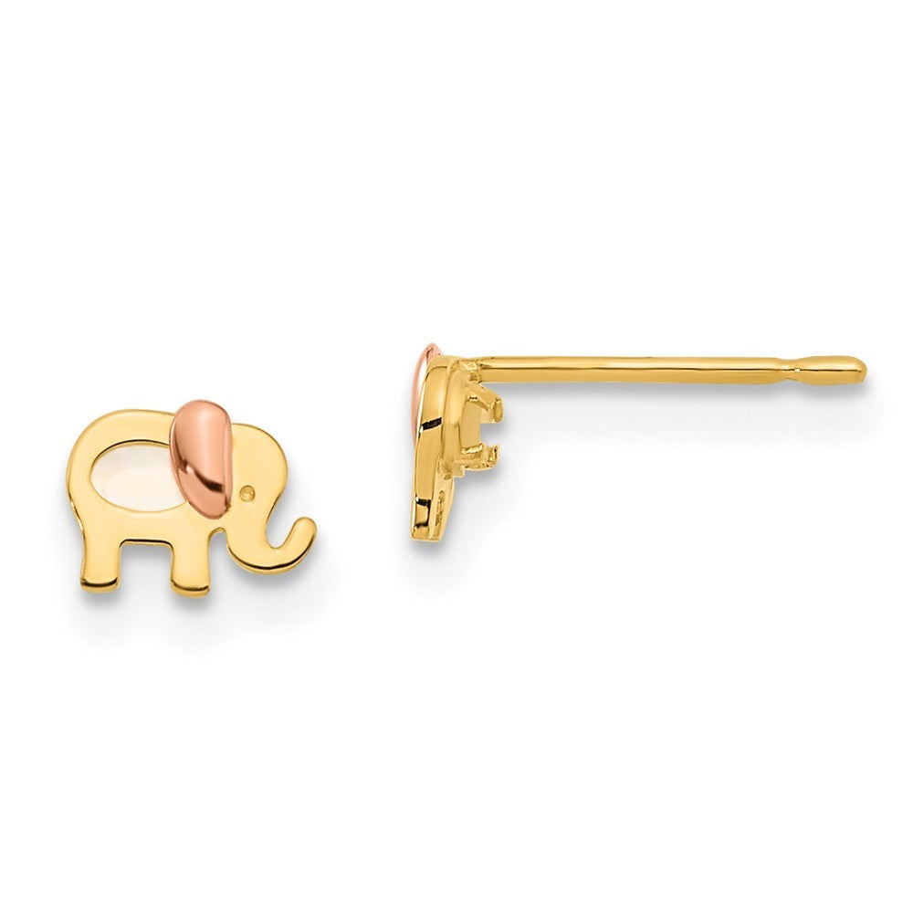 14k Two-tone Gold Childrens MOP Elephant Earrings