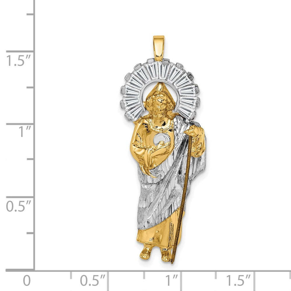 14k Yellow Gold w/ Rhodium Cubic Zirconia D/C Polished St. Jude Pendant