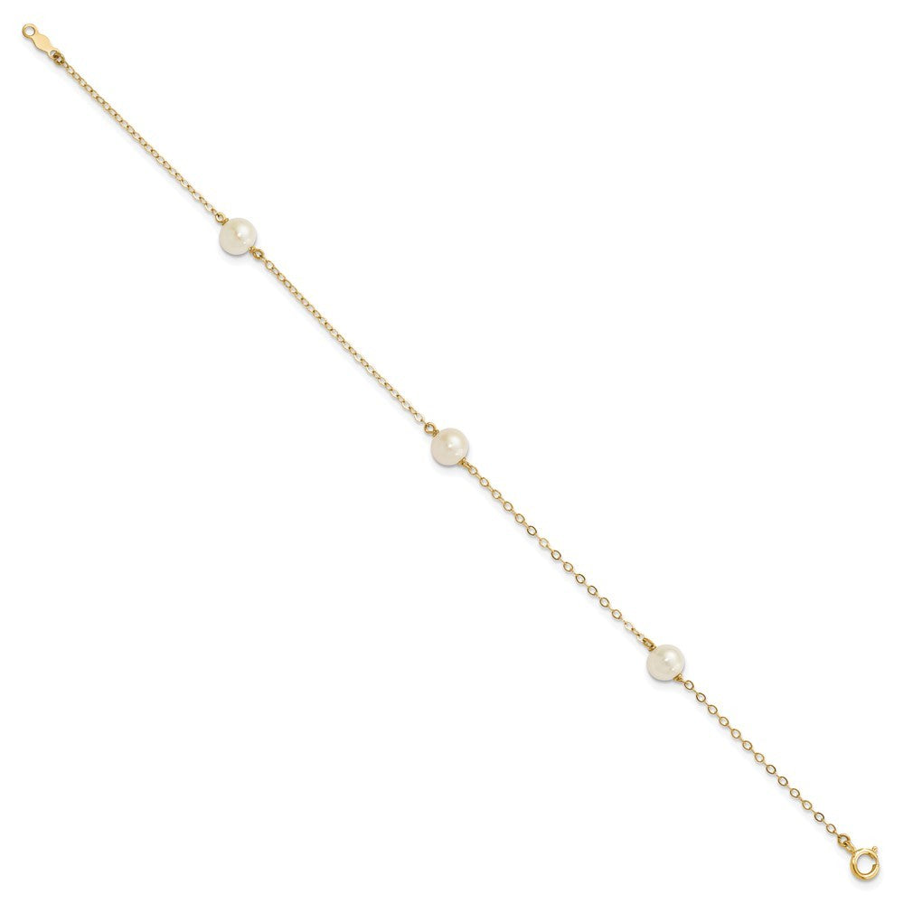 14k Gold 5mm Near-Round Freshwater Cultured Pearl 3-Station 7.25" Bracelet