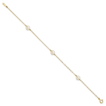 14k Gold 5mm Near-Round Freshwater Cultured Pearl 3-Station 7.25" Bracelet
