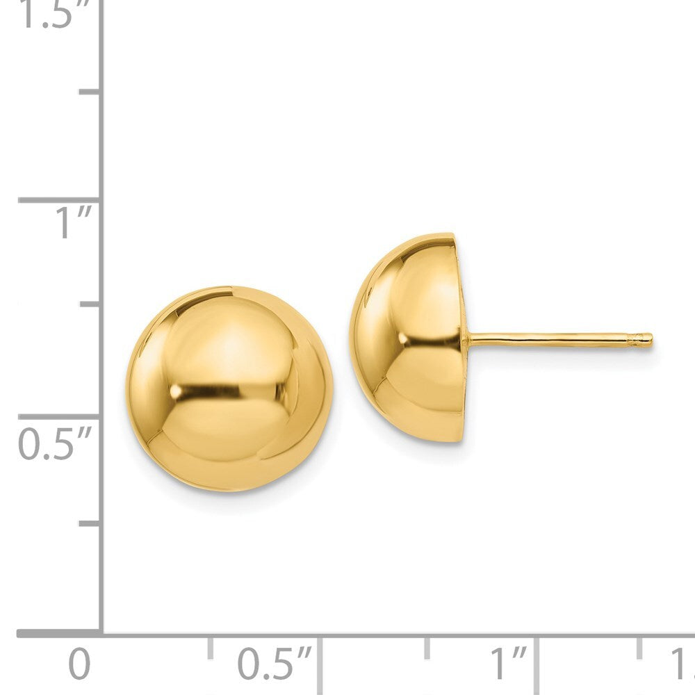 14k Yellow Gold Polished 12mm Half Ball Stud Earrings Gift for Women