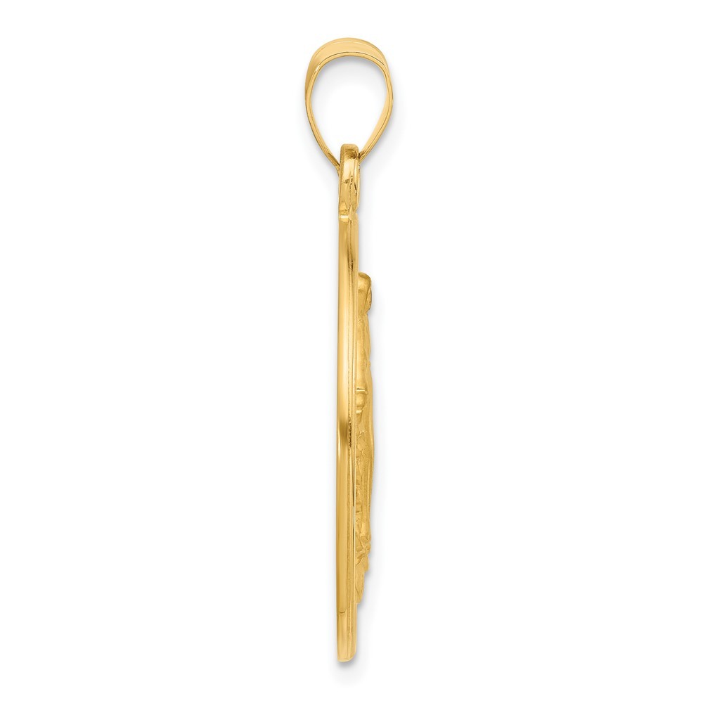 14k Yellow Gold Polished and Satin Solid Miraculous Mary Plain Back Medal