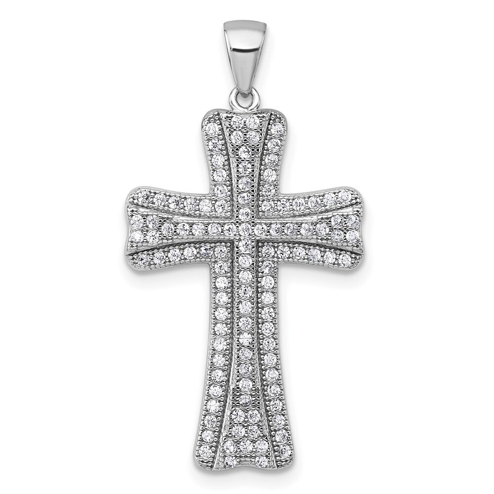 Sterling Silver Rhodium-plated Polished Cubic Zirconia Cross Pendant