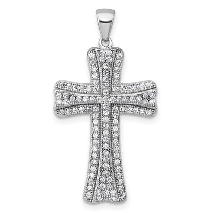 Sterling Silver Rhodium-plated Polished Cubic Zirconia Cross Pendant