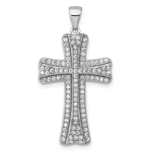 Sterling Silver Rhodium-plated Polished Cubic Zirconia Cross Pendant