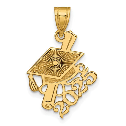 14k Yellow Gold Graduation Cap and Slanted Diploma 2025 Charm Pendant for Women