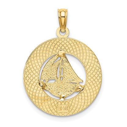 14k Yellow Gold TURKS AND CAICOS Circle  Sailboat Charm Pendant for Women