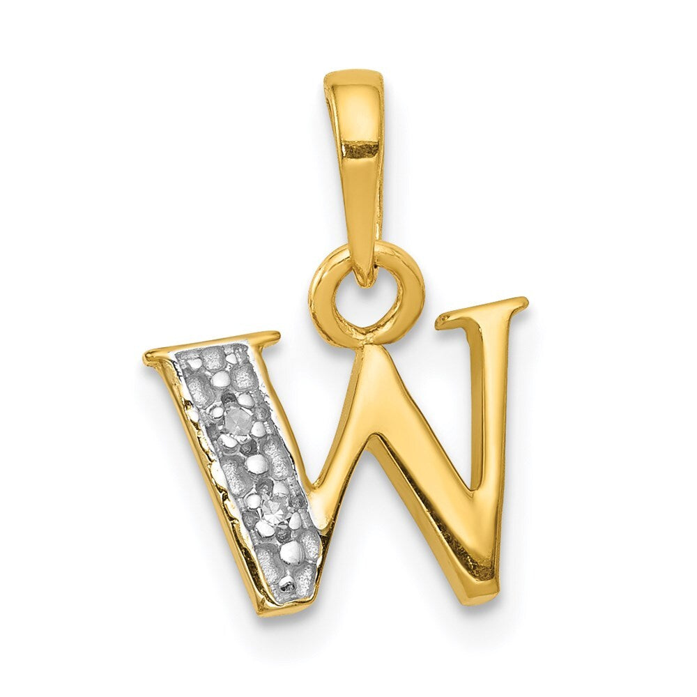 14k Yellow Gold with Rhodium Diamond Letter W Initial Pendant for Women