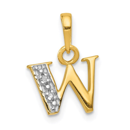 14k Yellow Gold with Rhodium Diamond Letter W Initial Pendant for Women