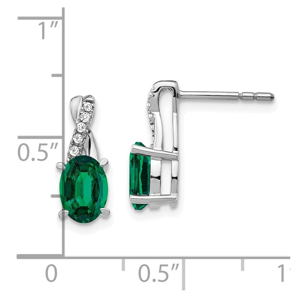14k White Gold Created Emerald and Diamond Drop & Dangle Earrings