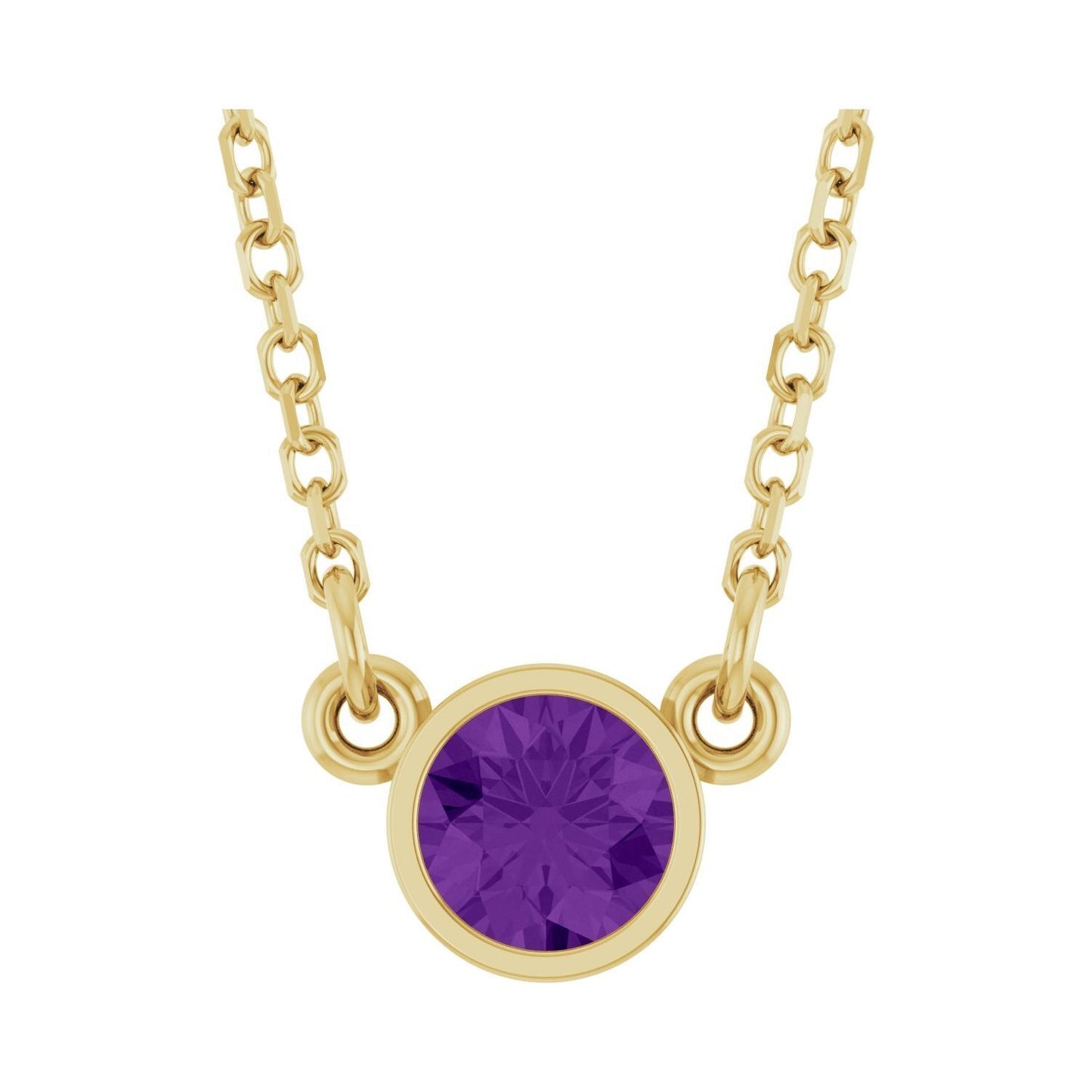 14k Yellow Gold Natural Amethyst Solitaire Pendant Necklace 16"