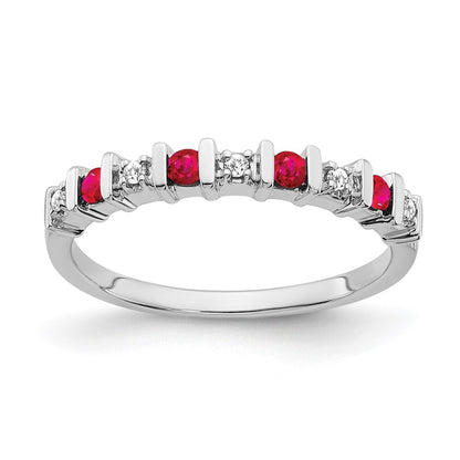 14k White Gold Ruby and Diamond Band Size 7